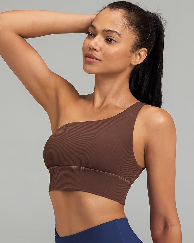 Queenie Ke Womens One Shoulder Sports Bra Left Side Strap Yoga Bras Gym Training Workout Crop Tops