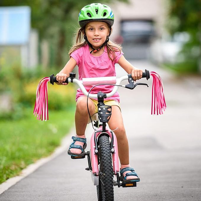 PLATT Kid's Bicycle Handlebar Streamers Colorful Ribbons Tassel for Girls Boys Bicycle Handlebar Scooter Handgrip (1Pair) (pink)