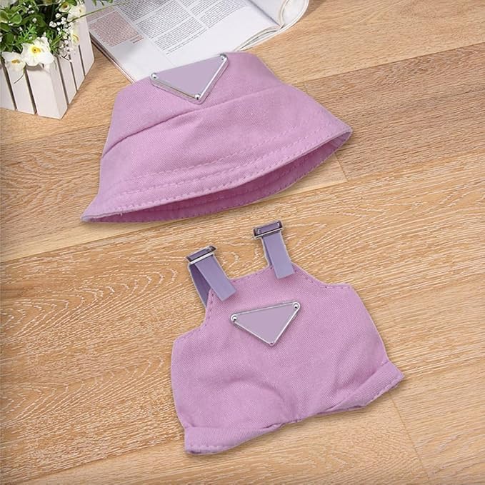 Clothes for Labubu(NO Doll) , Hat & Overalls Set for Labubu Clothes 15cm/17cm Dolls Accessories Suit, Doll Outfit Stylish Clothes(Style Pink)