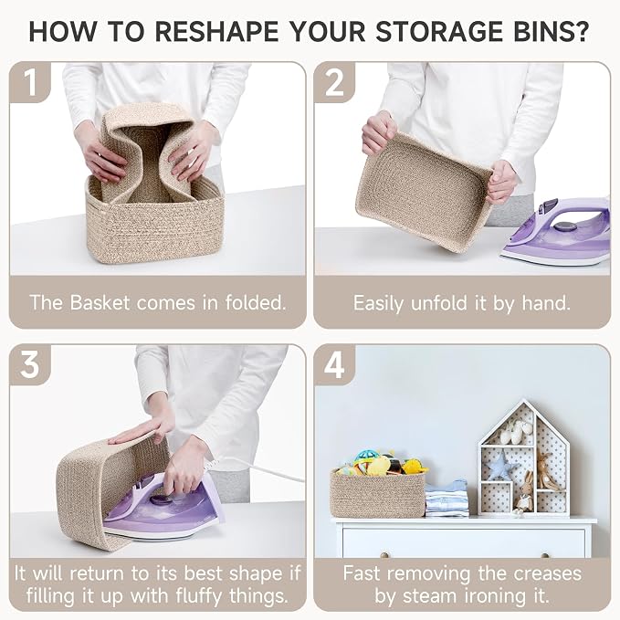 3 Pack Storage Baskets for Organizing, 13.7×9.5×6.3", Mixed brown | Woven Baskets for Shelves, Cotton Rope Basket for Gifts Empty, Closet Organizer Bins with Handles, Cube Decorative Box