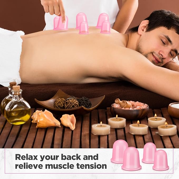 TrelaCo 12 Pcs 2 Size Cupping Therapy Set Silicone Anti Cellulite Cupping Kit for Massage Therapy Set Vacuum Suction Cup for Arthritis Relief, Pain Reduction Adults Home Use (Pink)