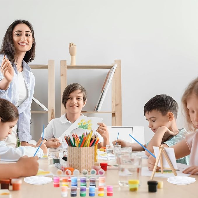 10 Set 12 Colors Washable Acrylic Paint Strips Kit for Kids with 20 Pcs Painting Brushes Totally 140 Pcs Mini Acrylic Paint Set for Kid Adult Arts and Crafts, Classroom Painting Supplies Gifts(140)
