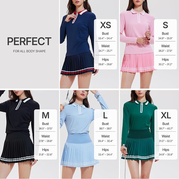 Women's 2-Piece Tennis Skirt Set, Polo V-Neck Top & High-Waisted Pleated Skirt, Athletic Outfit for Golf Pickleball