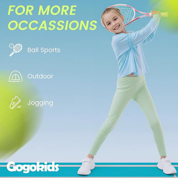 Gogokids Girls Shirts Long Sleeve Athletic Shirts Open Back Tops Active Sports Tshirts Yoga Workout Crop Tees 5-14 Years