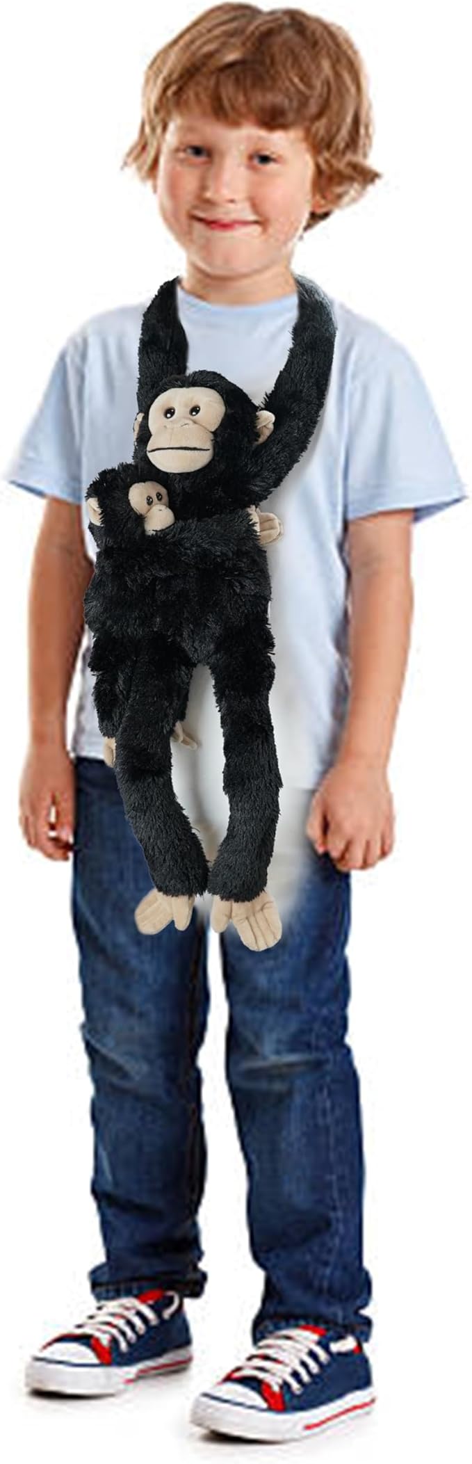 2pcs Chimpanzee Hanging Stuffed Animal Mother with Baby Hangs Plush Toys, Hooks and Stuffed Animals with Rings for Kids 4-8, Gifts for Boys and Girls(Black)