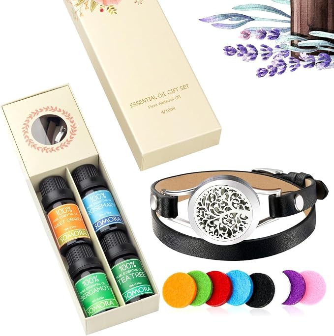 SOMORA Unique Gifts for Women - Valentine's Day Birthday Gifts for Women, Mom, Best Friend, Sister, Wife, Mothers Day Mom Gift, Aromatherapy Diffuser Bracelet Gift Set, Black