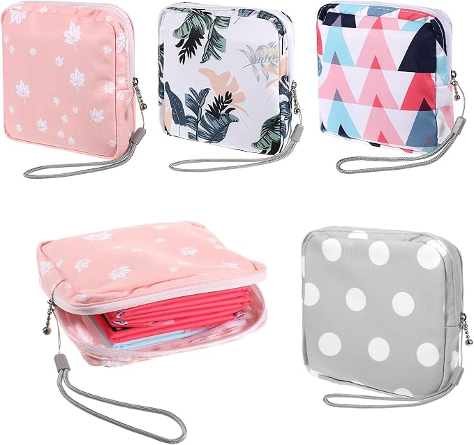Skrfren 4 Pack Portable Sanitary Napkin Storage Bags, Reusable Mini Pouch for Purse, Menstrual Period Bags, Feminine Care Period-Bags Kit
