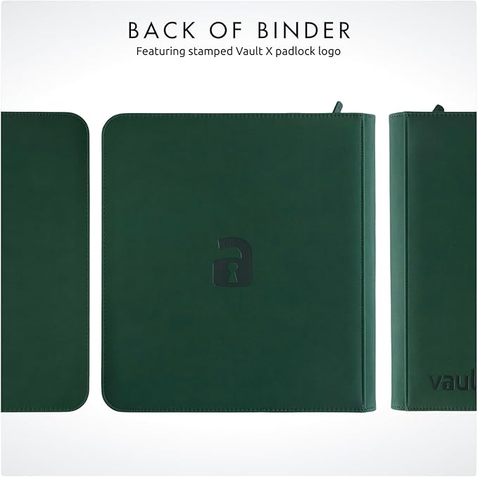 Vault X 12 Pocket Zip Binder, 480 Cards, Exo-Tec Material, 20 Side-Loading Pages (Green)
