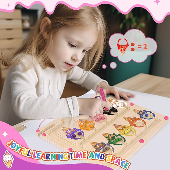 Magnetic Color and Number Maze,Montessori Toy for 2-5 Years Old Girls,Wooden Magnet Balls Puzzles,Toddler Busy Board Game,Preschool Learning Activities,Christmas & Birthday Gift for Kids