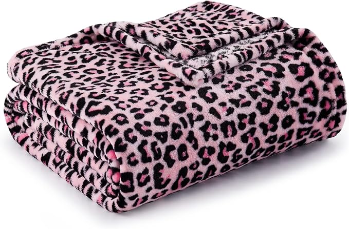 BEDELITE Fleece Blanket Soft Plush Twin Size Blanket Pink Leopard 60"x80" | Ultra Soft Fleece, Plush Microfiber, Lightweight Warmth, All Season Comfort, Leopard Decor, Machine Washable, Couch Sofa Bed