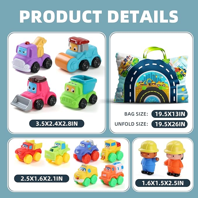 ALASOU 12 PCS Soft Rubber Car Toys for 1 Year Old Boy with Playmat/Storage Bag|1 Year Old Boy Gifts|1st Birthday Gifts for Toddler Toys Age 1-2|Baby Toys 12-18 Months