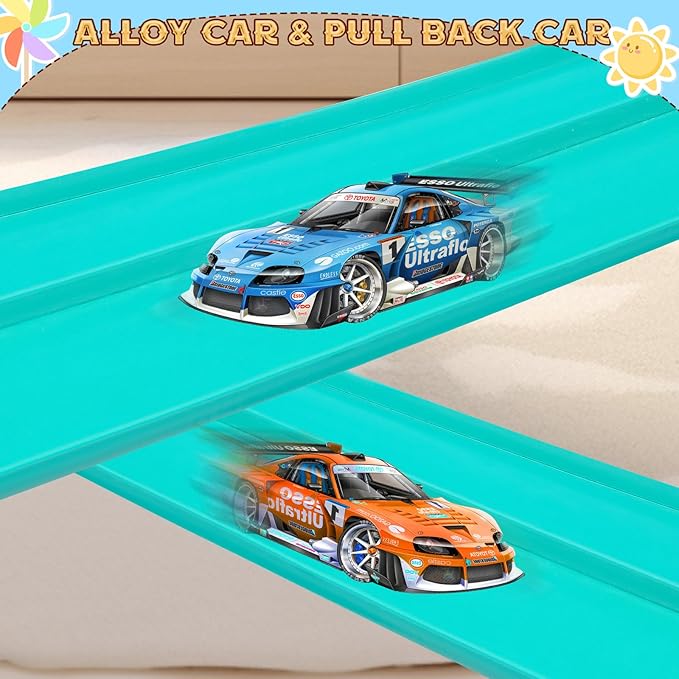 Flex Track 15 Ft Starter Set, Flexible Race Car Ramp Track for Ages 3 & Up with Suction Cups Compatible with Hot Wheels and Diecast 1/64th Cars