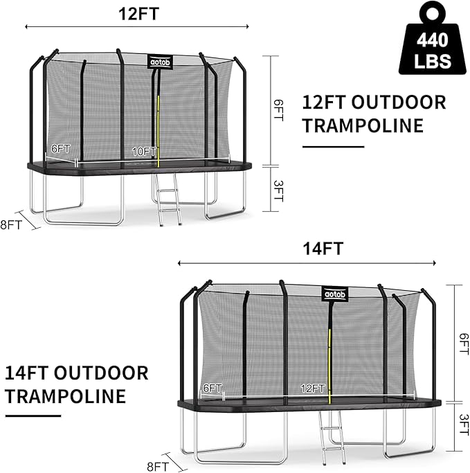 AOTOB 8×12 FT ,8×14 FT Rectangle Trampoline - Perfect Outdoor Large Trampolines for Kids - Gymnastics Style Trampoline with Enclosure Net - Supports Up to 440 lbs