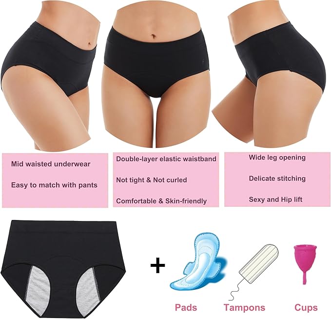 HATSURE Period Underwear for Women Leak Proof Cotton Overnight Menstrual Panties Briefs (Multipack)