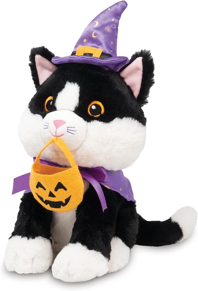 Cuddle Barn - Trick-or-Treat Tammy | Animated Halloween Tuxedo Cat Stuffed Animal Plush Toy, Dressed as Witch Twirls to I Want Candy, 9 inches