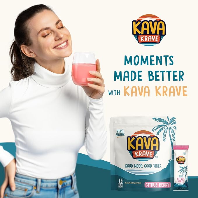 Kava Drink Mix Packets - 15 Pack Premium Kava Extract Powder Drink Mix, Alcohol Alternative Social Beverage, Alcohol Alternatives with a Buzz, Citrus Berry Flavor, Non Alcoholic Support, Calm Support
