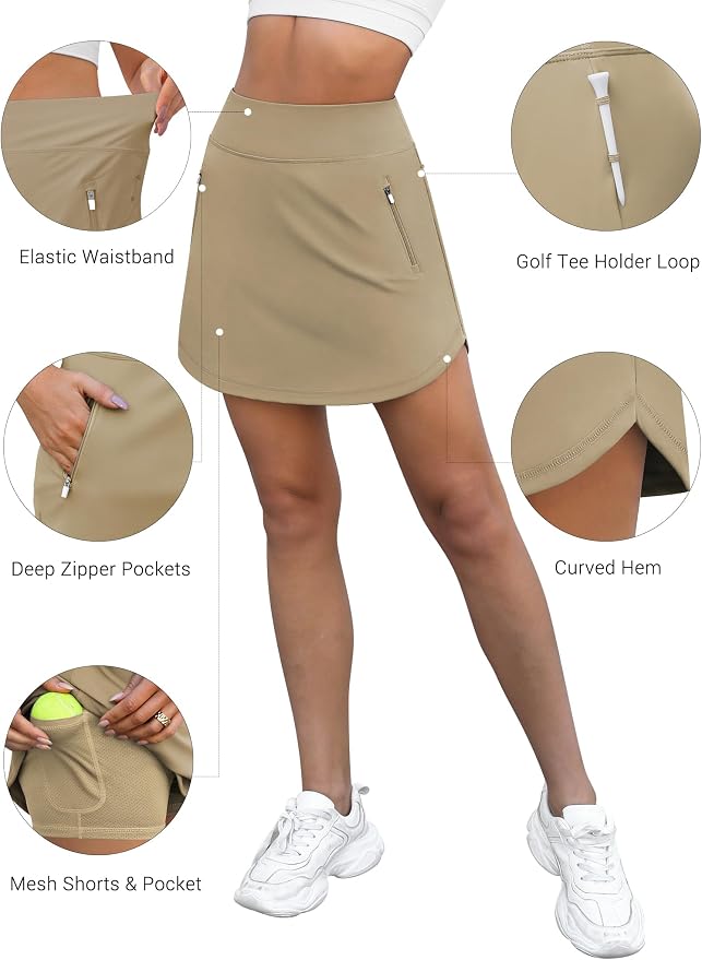 LouKeith Golf Skirts for Women Tennis Skirt with Zipper Pockets High Waisted Running Casual Athletic Skorts Built-in Shorts