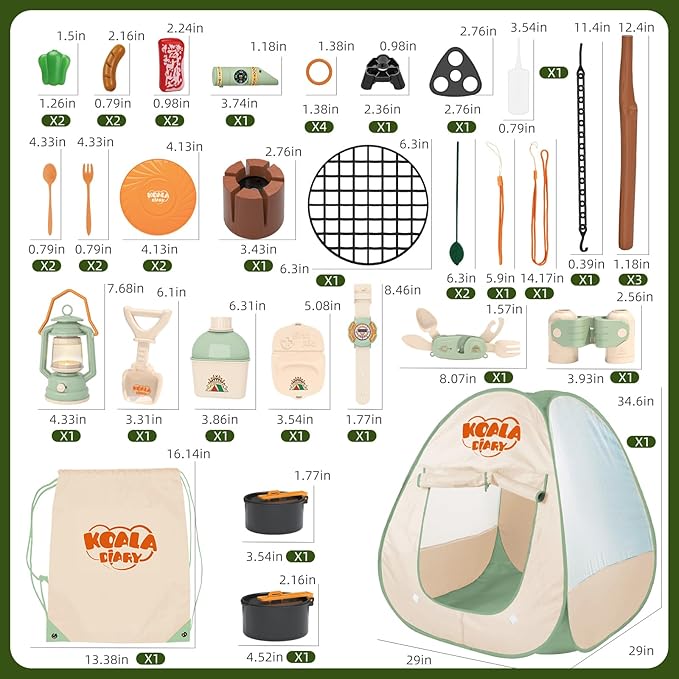 Kids Camping Set โ an Indoor/Outdoor Pretend Play Adventure kit Featuring a Tent, Oil lamp, Stove, and More. Perfect for Ages 3+