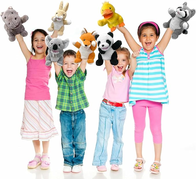 Hand Puppets Raccoon Puppets,9" Realistic Stuffed Animal Puppets for Toddlers Raccoon Stuffed Puppets for Kids with Movable Mouth,Raccoon Hand Puppets for Adults Hand Puppets for Toddlers 3