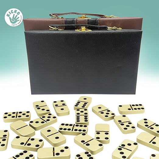 Kicko Premium Classic Domino Set - Jumbo - Double Six - 28 Thick Pieces in Durable Wooden Vegan Leather Box for Boys, Girls, Adults, Kids Party Favors and Game Night Use - Up to 2-4 Players