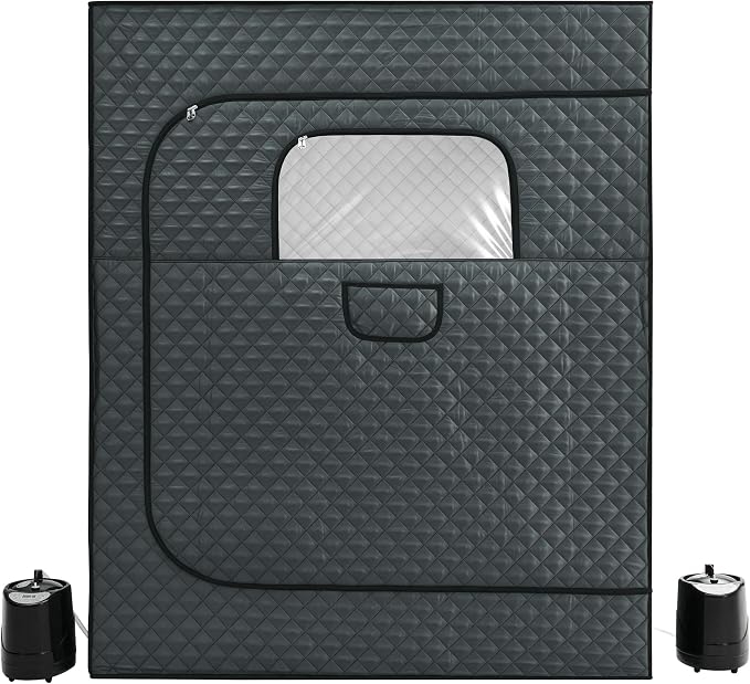 Albott 2 Person Steam Sauna for Home, Portable Sauna Tent with 3L 1500W Steamer, Extra Large Size 4.9’ x 3.3’ x 5.9’ Full Body Home Spa, Remote Control, Folding Chair, Grey