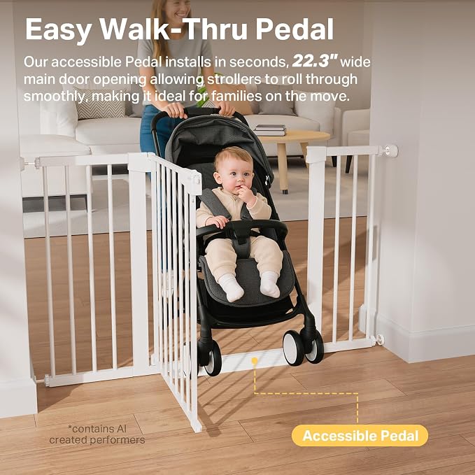 Cumbor Pack of 2 Extra Wide Baby Gate for Stairs, 29.7–51.5" Pressure Mounted Dog Gate for Doorways, Auto Close Safety Pet Gate, Easy Walk Thru Wide Child Gate, White, Mom's Choice Award Winner