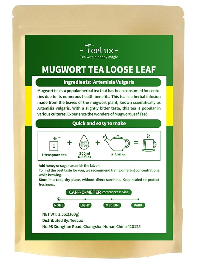 TeeLux Mugwort Tea Loose Leaf, Premium Dried Mugwort Leaves Herb Tea, Natural & Pure, Caffeine Free, 3.5oz