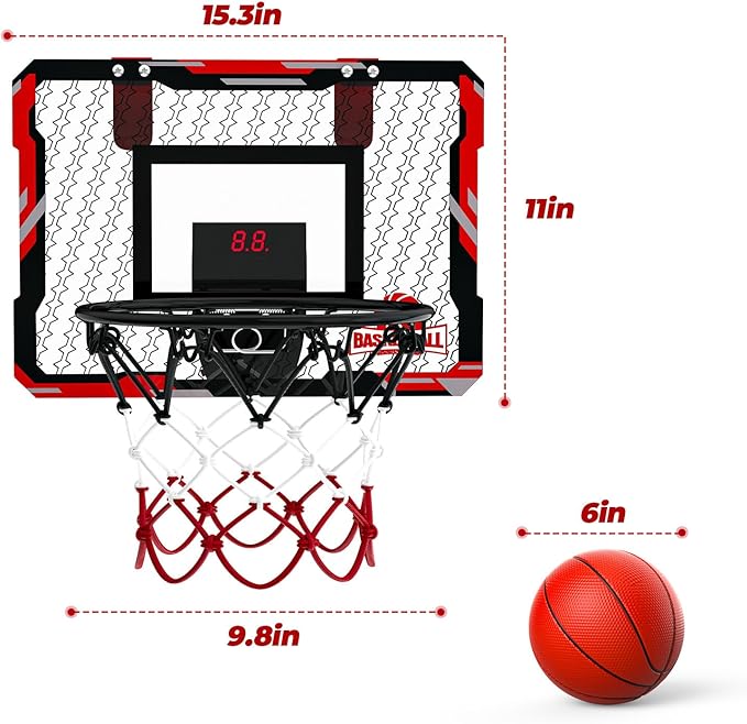 EagleStone Mini Indoor Basketball Hoop with Scoreboard,4 Balls & Pump,Over The Door Bedroom Office Basketball Hoop for 6 7 8 9 10 11 12+ Year Old Kids Boys