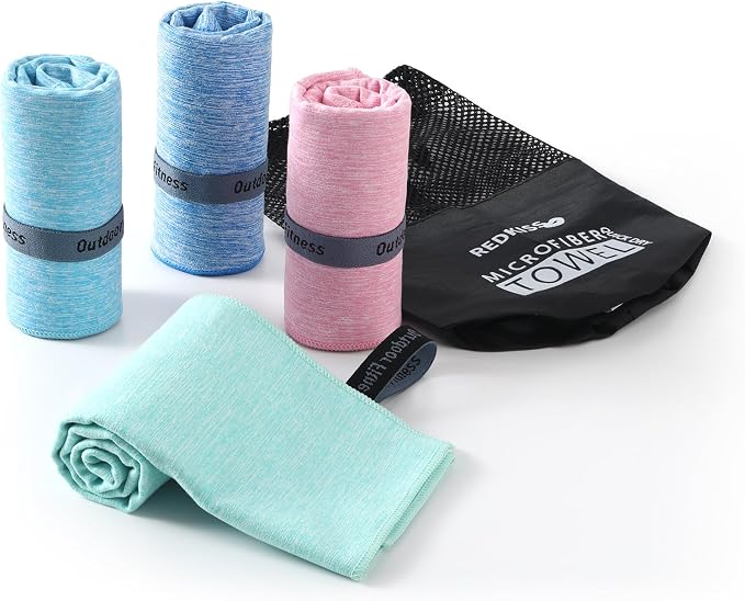 REDKISS Microfiber Workout Towels - 39 x 11inches Quick Dry, Highly Absorbing, Odor-Free, for Women & Men, Gym Towel for Hot Yoga, Tennis, Working Out, Camping, Set of 4 Colorful