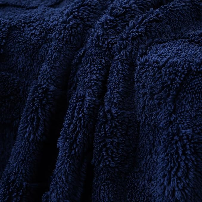 Navy Blue Fleece Throw Blanket 60”×80”Checkered Design for Couch | Super Soft Cozy Plush Microfiber 3D Square Pattern Flannel Blanket for Sofa Bed Lightweight for Adults,Women