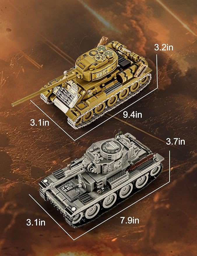 SEMKY Military Series 38T + T34 Tank 2 in 1 MOC Building Blocks(1000 Pieces),WW2 Army Tank for Kid and Military Fan