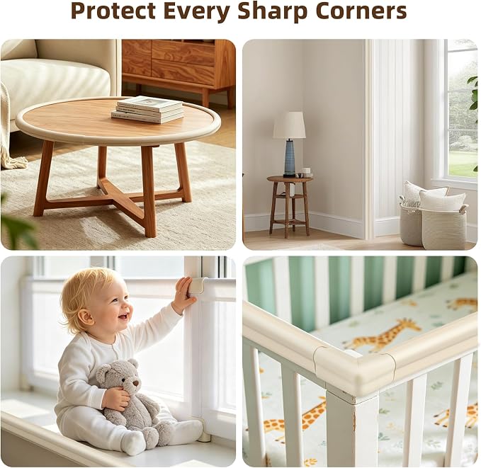 Edge Protectors, Baby Proof Corners and Edges Safety Bumpers Desk Edge Cushion, 13 ft with 8 Pcs Foam Corner Protectors for Table, Fireplace, Cabinet, Stair, Furniture, Off White
