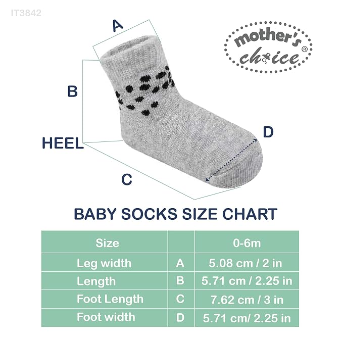 Mother's Choice Organic Cotton Baby Socks 0-6 Months - 06 pairs Unisex, Infant Black Socks, Soft Ankle Girls & Boys, Cozy Newborn Socks and Baby Gift Slipper Sock, Ideal In Daily Handling
