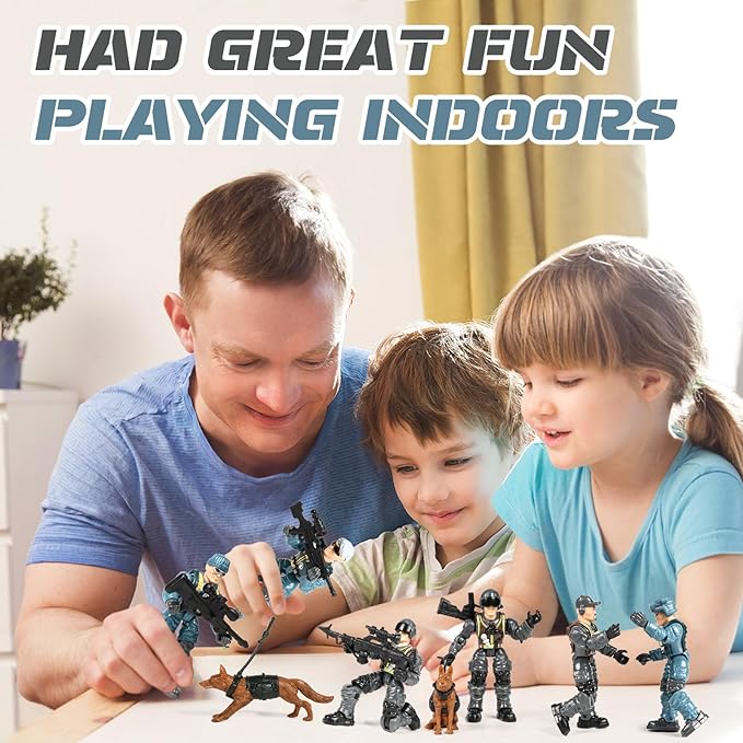HAPTIME Army Men Action Figures with Weapons, Toy Soldiers for Boys, Plastic Army Toys for Boys 6-8, Birthday Gift for Military Collectors (6Pcs Blue + 6Pcs Gray)