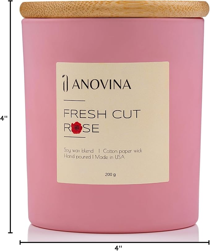 Anovina Rose Scented Candle โ Long-Lasting Soy Wax Blend, โ Non-Toxic Floral Candle for Home Dรฉcor & Relaxation โ Aesthetic Gift for Women