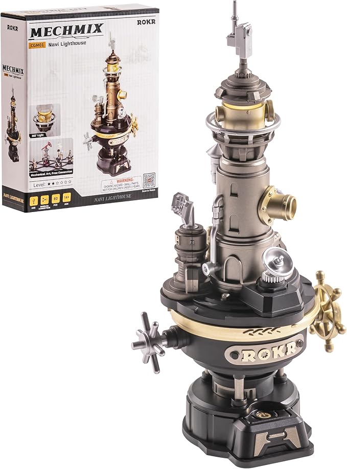 ROKR Navi Lighthouse Mechanical 3D Puzzle, Lighted DIY Building Set for Adults, Building Kits, Desk Decor & Birthday Gifts, Connectable to Mechmix Series