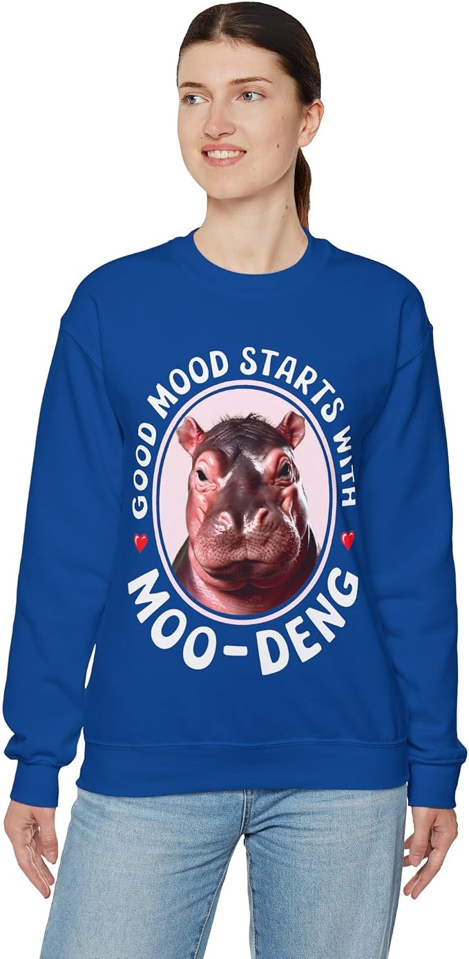 Good Mood Starts With Moo Deng Unisex Sweatshirt, Funny Moo Deng Good Mood Minimalist Men And Women Shirt