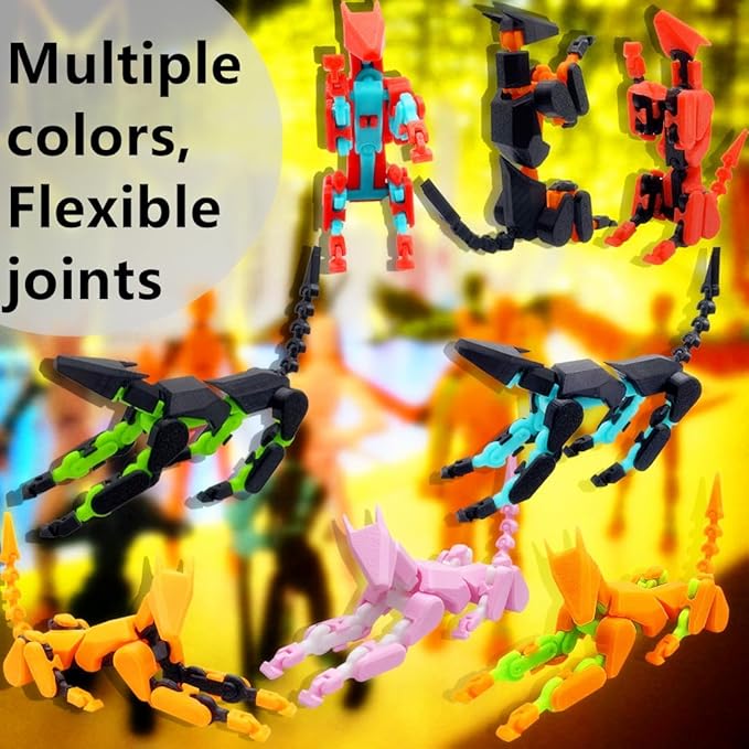 T13 Action Figures Set (Assembly Completed) Dummy 13 Titan 13 Robot Action Figure 3D Printed Robo Multi-Jointed Movable Action Figure Toy with Full Articulation (T 13 Orange Green Figure + Dog)