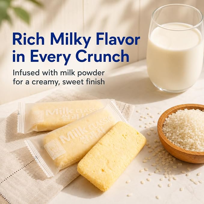 56% Milk Classic Korean Milk Rice Cracker Snacks, 8.46 oz, 1 Pack | asian snack, oven baked, non fried, wrapped sticks, light crispy texture, tea coffee pairing, lunchbox pantry