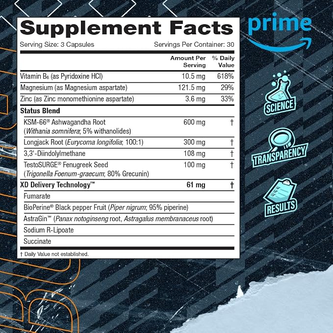 Blue Star Nutraceuticals Status - Testosterone Booster for Men - w/KSM 66 Ashwagandha - Invigorate Stamina, Muscle Growth & Energy | Natural Test Booster Support - 90 Veggie Capsules
