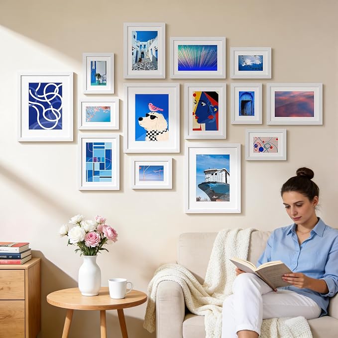 HappyHapi 8x10 Picture Frames Set of 10, Wall or Tabletop Display, White | White 8x10 Frame Display Photos 5x7 with Mat or 8x10 without, Gallery Wall Frame Set for Room & Home Decor