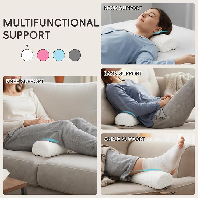 SPRING SEAON Half Moon Bolster Knee Pillow for Back Sleeping Memory Foam Leg Pillow for Ankle and Foot Comfort Under Knee Pillow for Side Sleepers Machine Washable Cover(17" x 7.5" x 4.3")