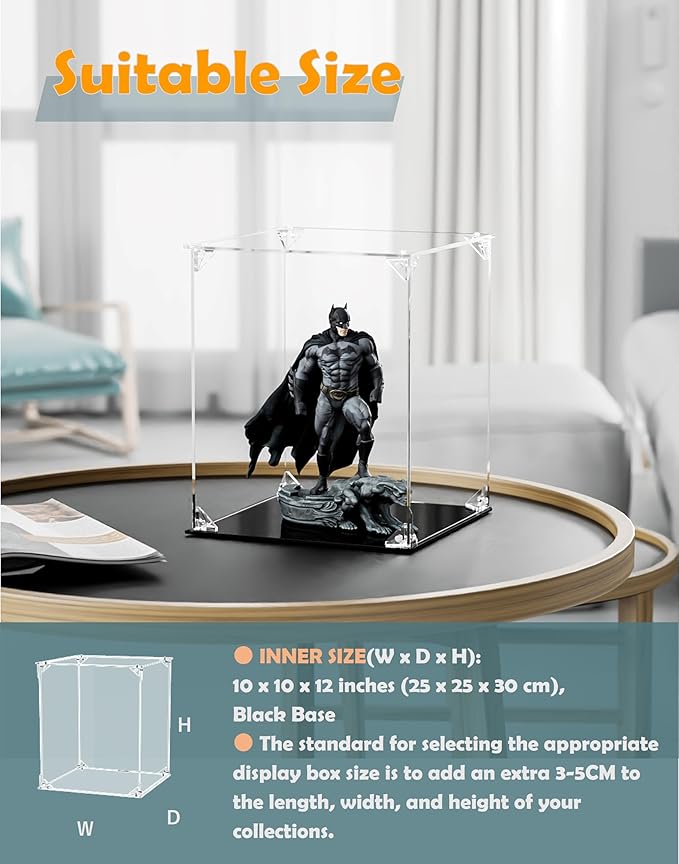 Clear Acrylic Display Case, Front-Open Door with Magnetic Buckle, Assemble Display Box, Dustproof Protection Showcase for Figures, Collections, Models, Toys (10x10x12 inch, 25x25x30 cm)