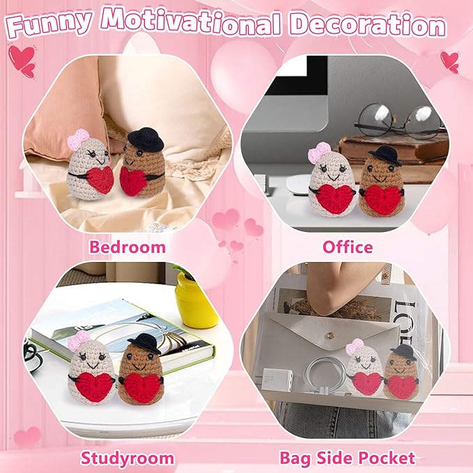 Positive Crochet Potato Funny Emotional Crochet Support Potato with Positive Gift Cards Suitable for Valentine's Day Gag Gift