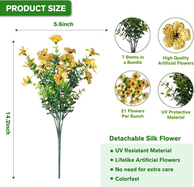 13 Bundles Artificial Flowers for Outdoors Summer Decoration | Silk Realistic UV Resistant Faux Flowers Fake Plants for Outside Planter Porch Yard Patio Garden Home Indoor, Yellow