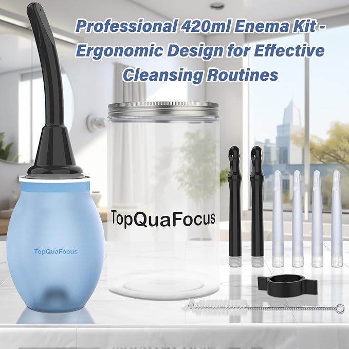 TopQuaFocus 14.5OZ Large Enema Bulb Kit Douche Bulb for Men Women Colon Cleaning Feminine Care Enemas -BPA and Phthalates Free Blue