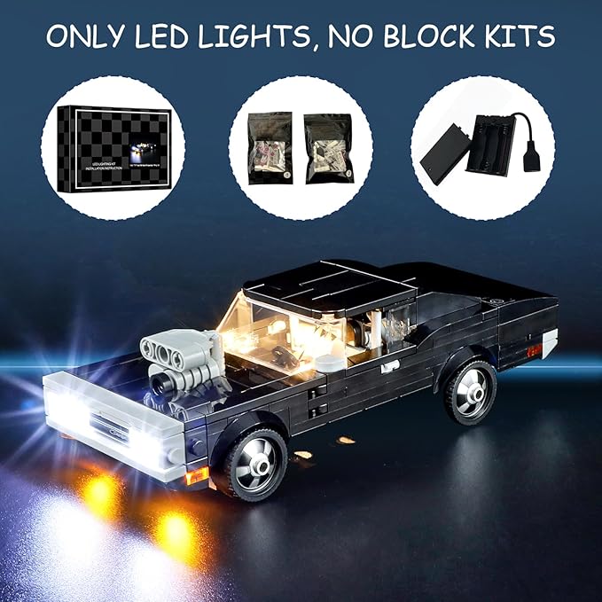 LED Light Kit for Lego 76912 Speed Champions Fast & Furious 1970 Dodge Charger R/T Set, Compatible with Lego 76912 Building Blocks Model(Not Include Blocks Set)