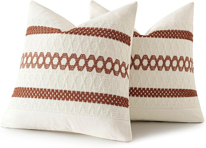 MIULEE Set of 2 Fall Rust Decorative Pillow Covers 20x20 | Farmhouse Boho Couch Throw Pillows, Modern Cotton Cushion Covers, Macrame Woven Home Decor for Bed Sofa Chair