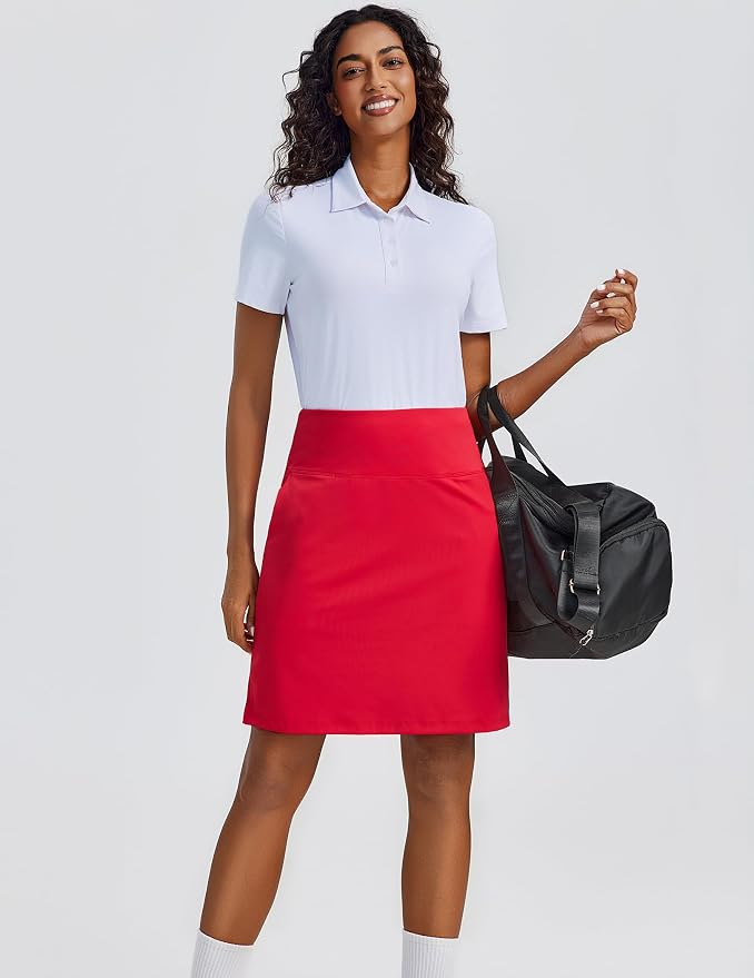 PINSPARK 20" Skorts for Woman Knee Length UPF 50+ Golf Skirts | 4 Pockets, Built-in Shorts, High Waisted, Split Hem, Silky-smooth, Moisture-wicking, for Golf Athletic Tennis Workout Casual