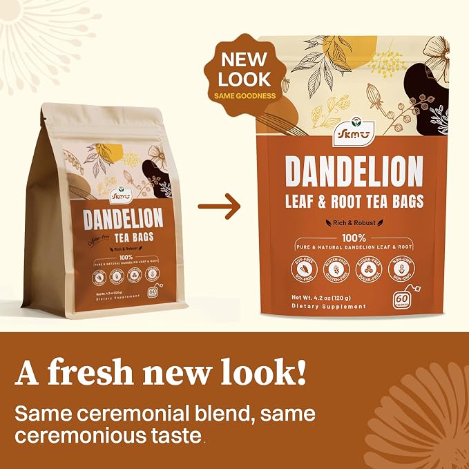 SKMTT Dandelion Root Tea Bags, 60 Count (2g/bag) – Natural Dandelion Leaf & Root Herbal Tea, Caffeine Free & Non-GMO, Roasted Earthy Flavor